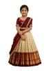 Vasthrlay White Button Half Saree South Indian Langa Voni Pattu Pavadai Lehenga Choli For Girls