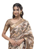 Vasthrlay Tan Beige Geometric Print Polyester Saree With Dull Gold Zari Border And Unstitched Blouse Piece