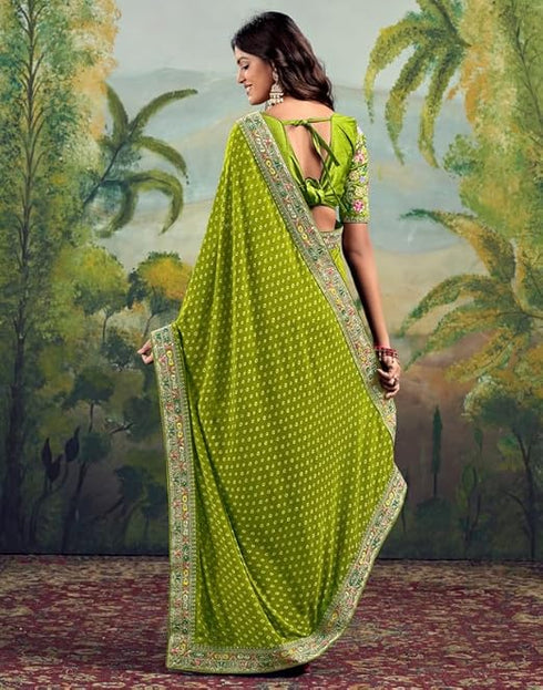 Vasthrlay Georgette Embroidery Unstitched Green Saree