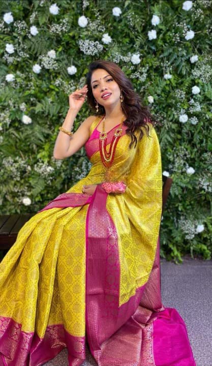 Vasthrlay Yellow Banarasi Saree