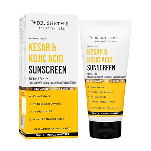Dr. Sheth's Kesar & Kojic Acid Sunscreen For All Skin Types Spf 50 Pa++++