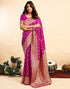 Vasthrlay Jacquard Kanjivaram Magenta And Golden Saree With Unstitched Blouse Piece