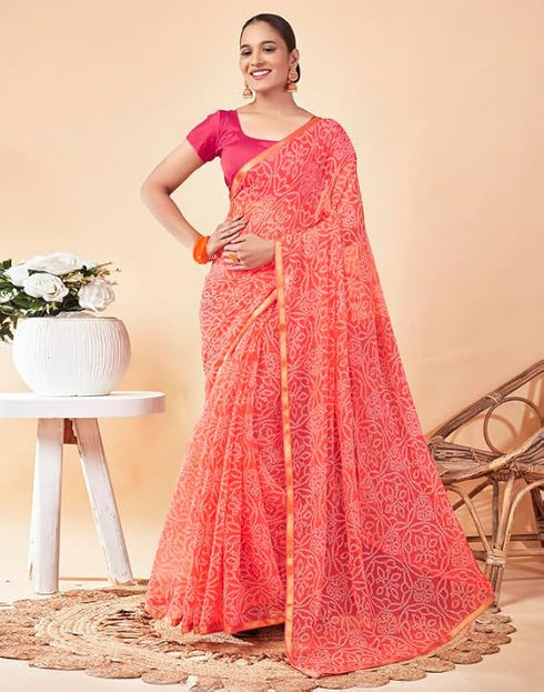 Vasthrlay Chiffon Bandhani Unstitched Peach Saree