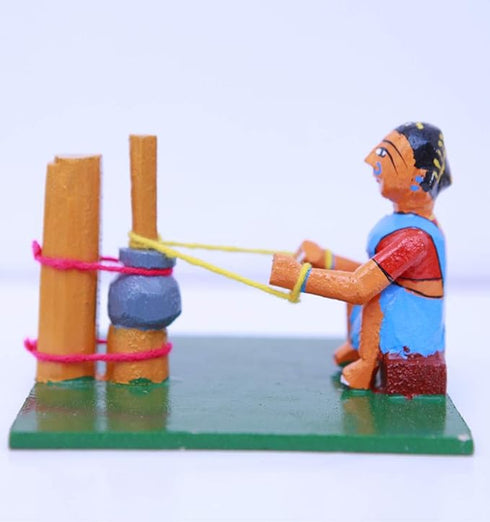 Kondapalli Wooden Sitting Toy- Lady Making Butter
