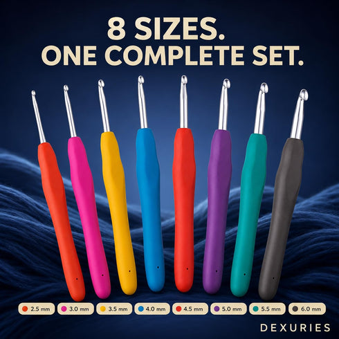 8 Pcs Ergonomic Crochet Hooks Set, Soft Grip Rubber Handle Aluminium Crochet Needles