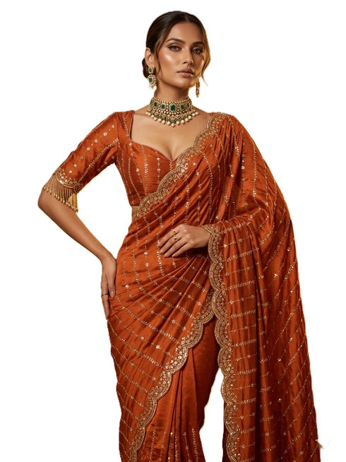 Vasthrlay Orange Traditional Saree