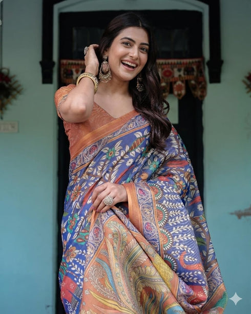 Vasthrlay Printed Handloom Contrast Unstitched