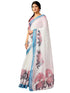 Vasthrlay Digital Printed Off-White Saree With Pink Unstitched Blouse Piece