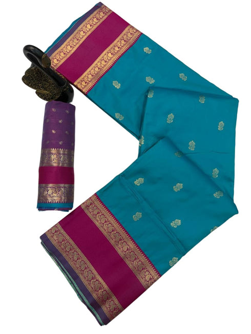 Vasthrlay Kanjivaram Floral Design Contrast Seagreen