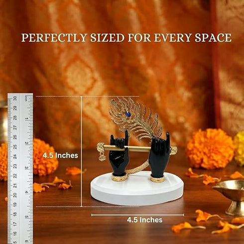 Gold Plated Melodic Krishna Hands Statue with Flute & Peacock Feather