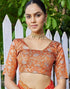 Vasthrlay Georgette Bandhani Orange Saree With Orange | Golden Unstitched Blouse Piece