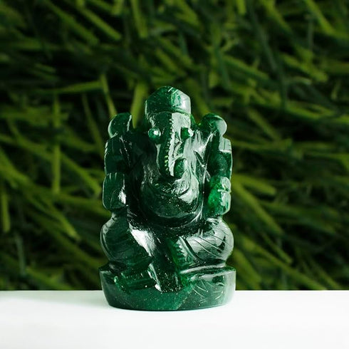 Hand Carved Gemstone Ganpati Murti for Pooja