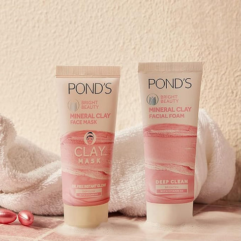Ponds Bright Beauty Mineral Clay Vitamin B3 Oil Free Glow & Facial Foam