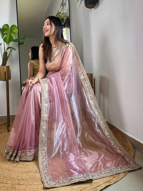 Vasthrlay Lavender Embroidery Unstitched Saree