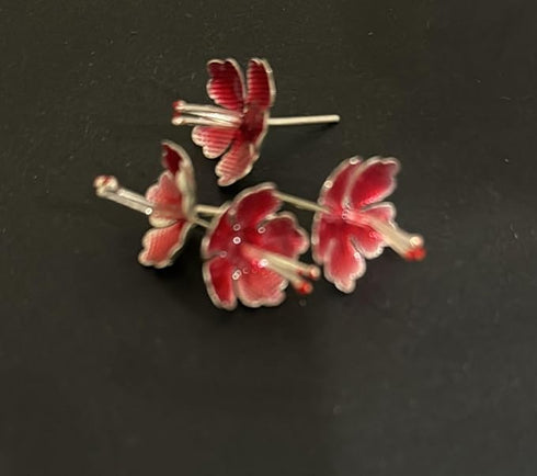 Pure silver Enamel red flowers 5g (Pack of 4)