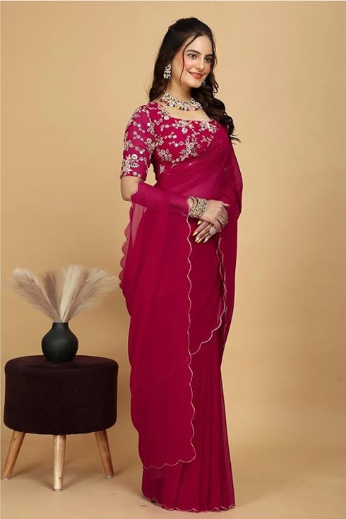 Designer Georgette Saree with Embroidered Blouse Piece