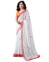 Vasthrlay Womens Printed White Saree With Orange Unstitched Blouse Piece
