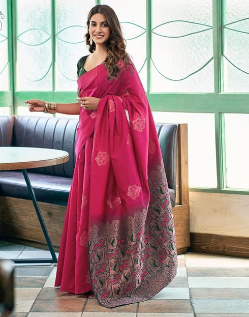 Vasthrlay Jacquard Kanjivaram Unstitched Pista Green Saree