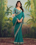 Vasthrlay Georgette Embroidery Teal Green Saree With Unstitched Blouse Piece