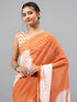Vasthrlay Midnight Orange Georgette Botanical Floral Printed Saree With Unstitched Blouse