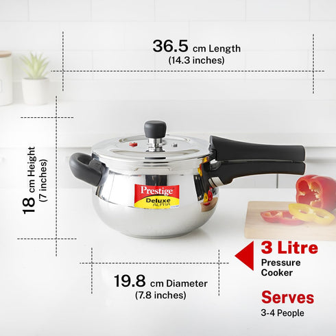 Prestige 3 Litre Stainless Steel Deluxe Alpha Svachh Outer Lid Pressure Cooker