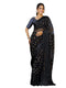 Vasthrlay Georgette Printed Unstitched Dark Green Saree