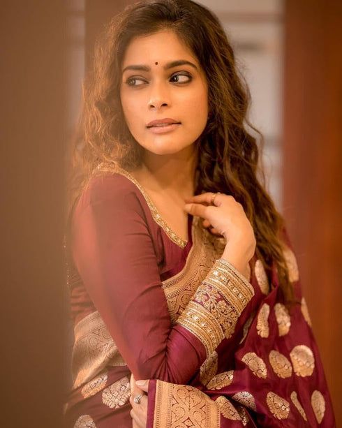 Vasthrlay Maroon Banarasi Saree