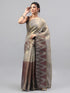 Vasthrlay Rusty Brown Floral And Solid Design Polyester Saree With Unstitched Blouse Piece