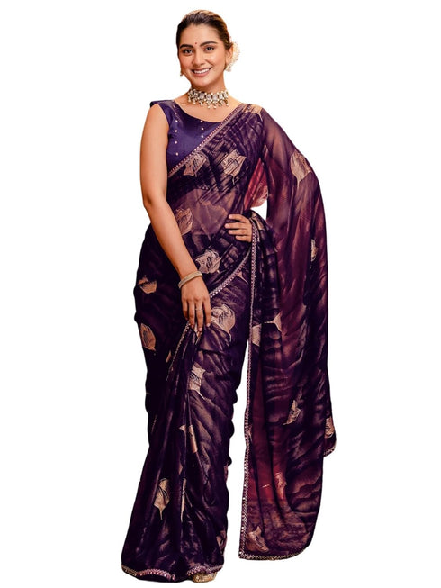 Vasthrlay Georgette Printed Dark Saree