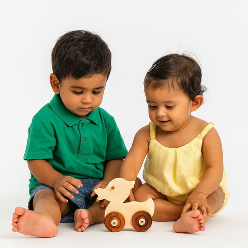 Wooden Duck Pull-Along Toy for Toddlers | Natural Solid Wood Toy