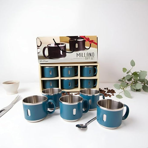 Stainless Steel Double Wall Coffee Mug Set 6 Pc