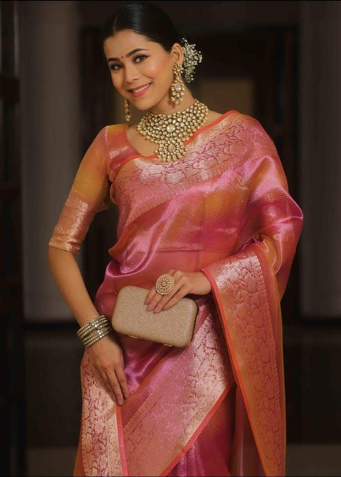 Vasthrlay Organza Kanjivaram Golden Ethnic Wear