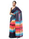 Vasthrlay Multicolor Printed Striped Linen Saree With Solid Linen Unstitched Blouse Piece For Women