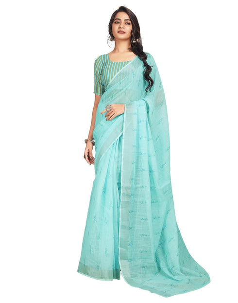 Vasthrlay Printed Striped Unstitched Peach Saree