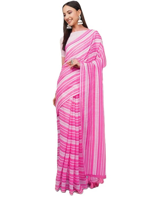 Vasthrlay Kathakali Print Linen Saree With Gold Zari Border And Unstitched Blouse Piece