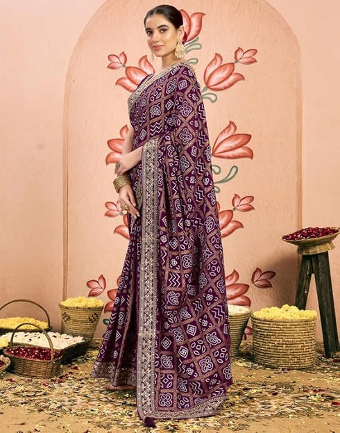 Vasthrlay Georgette Embroidery Unstitched Dark Green Saree