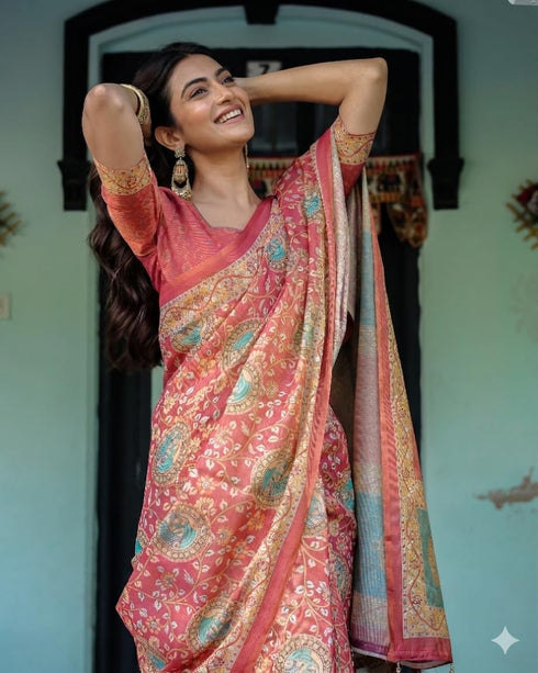 Vasthrlay Printed Handloom Tassels Unstitched