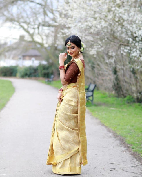 Vasthrlay Yellow Kanjivaram Saree