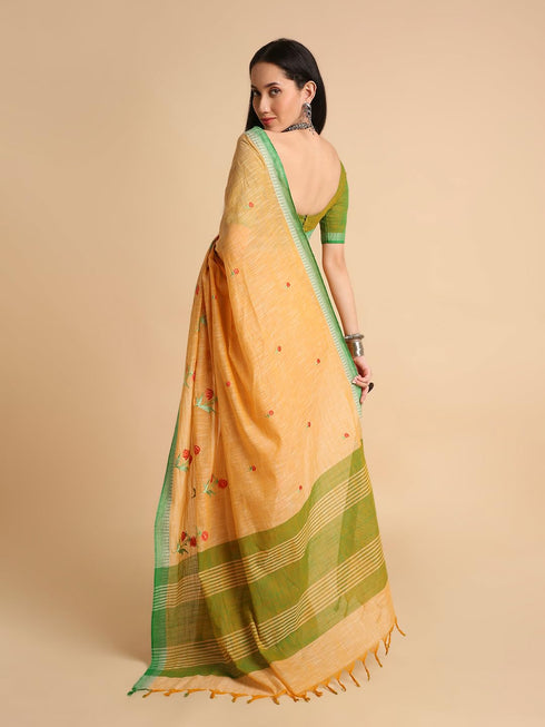 Vasthrlay Handloom Embroidered Apricot Saree