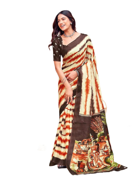 Vasthrlay Womens Abstract Unstitched Off White Saree