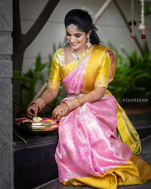 Vasthrlay Yellow Kanjivaram Designer Saree