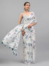 Vasthrlay White Sheer Spring Floral Printed Art Chiffon Saree With Unstitched Blouse