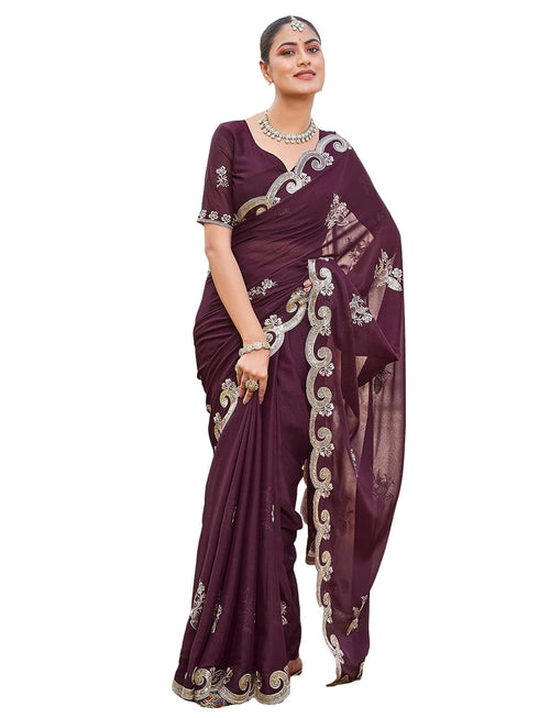 Vasthrlay Georgette Embroidery Dark Saree