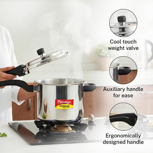 Prestige 3 Litre Stainless Steel Deluxe Alpha Svachh Outer Lid Pressure Cooker