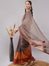 Vasthrlay Multicolor1 Chevron Printed Linen Saree With Unstitched Blouse