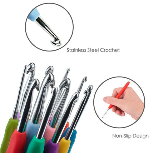 Knitting Crochet Hook Needle Set, 52 Pcs Sewing Kit -16 Pcs Soft Grip Handle Hooks