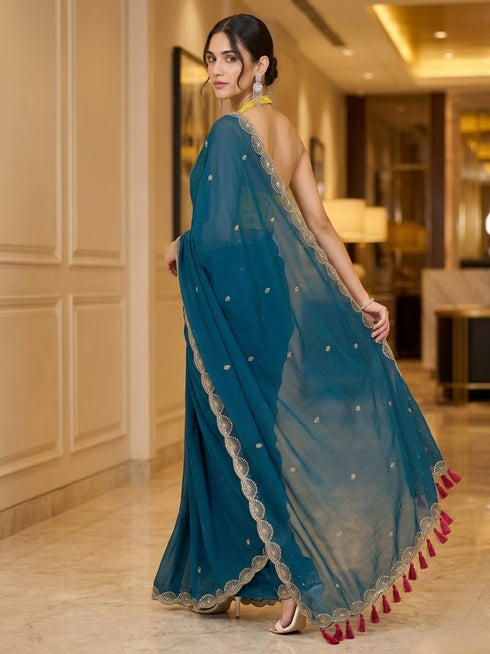 Vasthrlay Pink Georgette Embroidery Saree