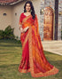 Vasthrlay Georgette Bandhani Printed Red And Yellow Saree With Unstitched Blouse Piece