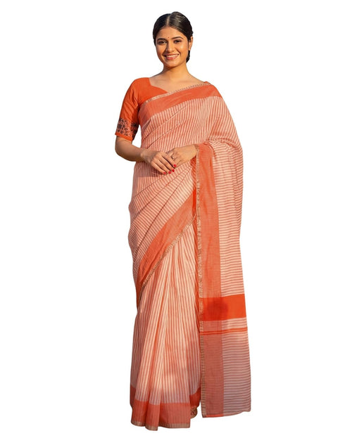 Vasthrlay Womens Printed Unstitched Off White Saree