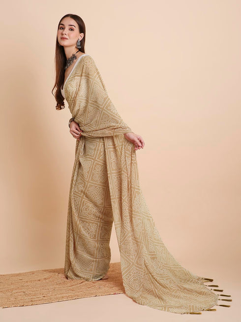 Vasthrlay Chiffon Bandhani Printed Teal Saree